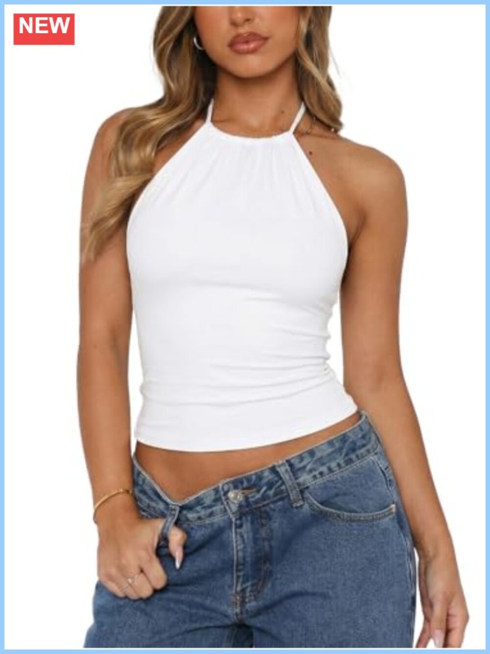 Women's Tie Halter Top Backless Double Lined Crop Tank Top